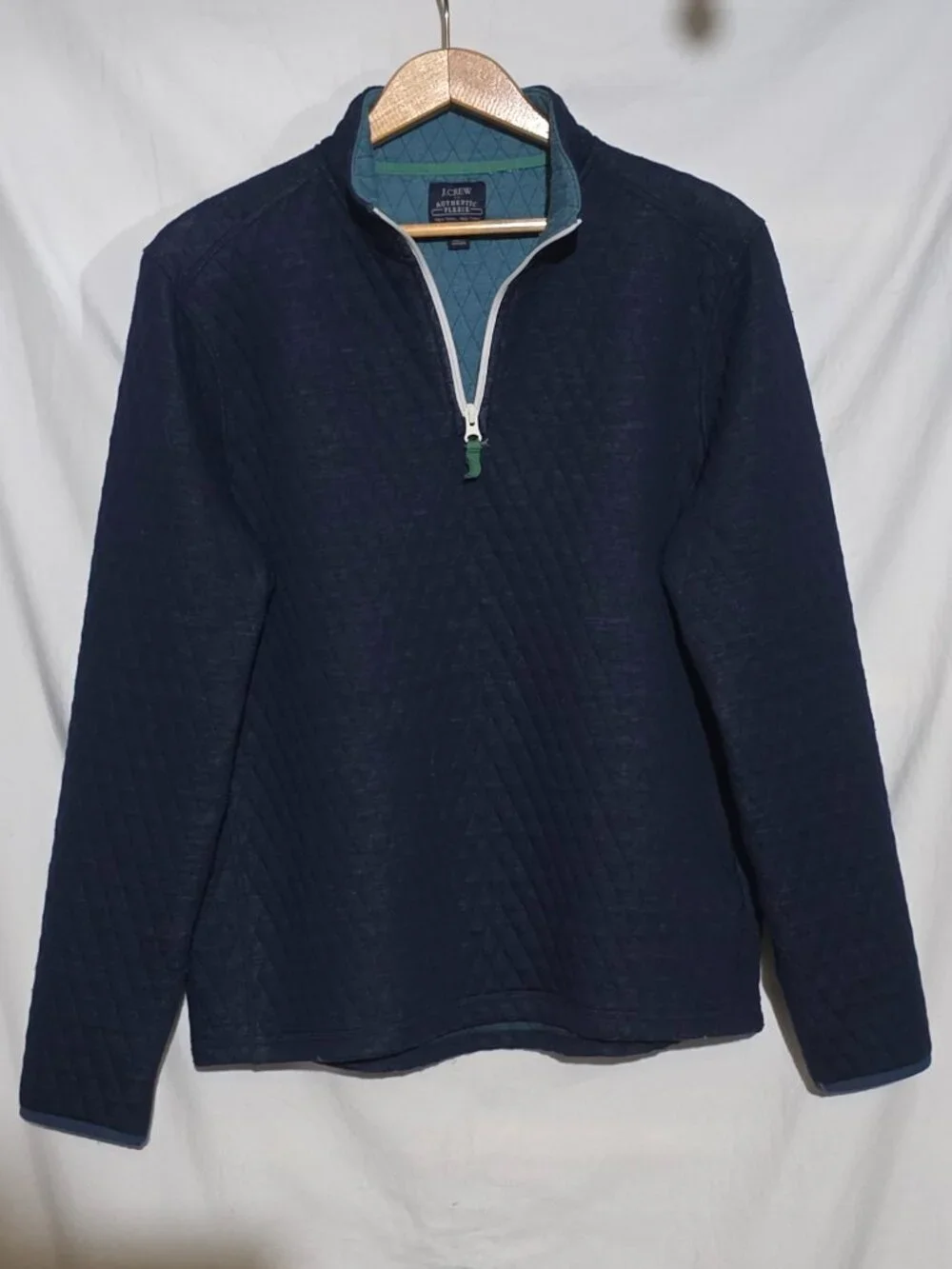 J.Crew Authentic Fleece Men's 1/4 Zip Quilted Diamond Pullover - Navy Blue - L*